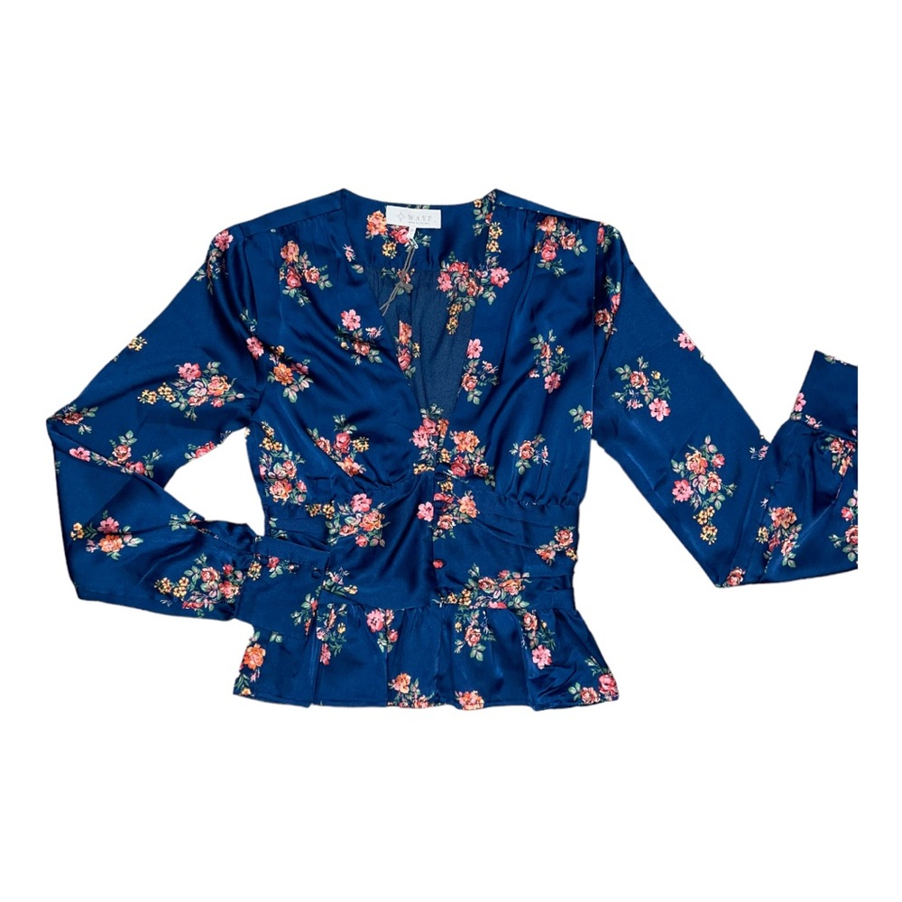 NWT Wayf Woman’s Teal Floral Blouse Size XS